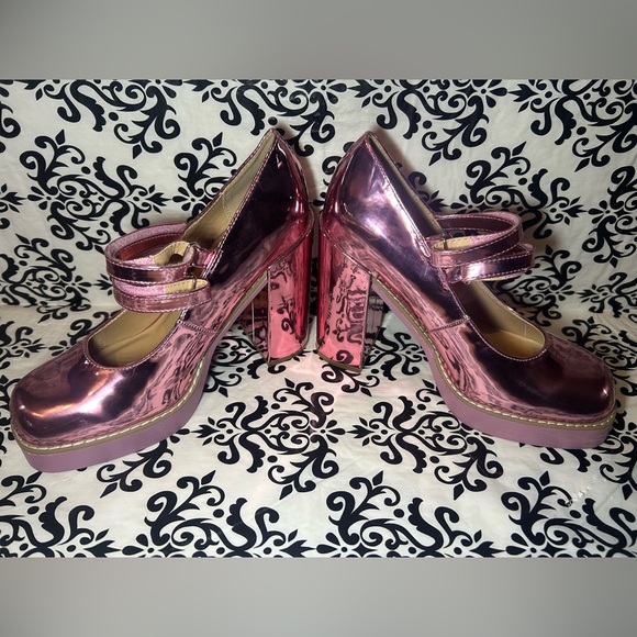 NWOT Pink Metallic Platform Heels Mary Jane - Picture 9 of 11
